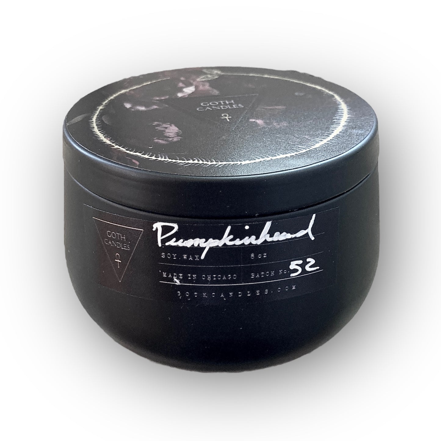 Goth Candles | PUMPKINHEAD | Black Soy Wax Candle | 8 oz Tin Vessel | Best Pumpkin Scent | Halloween Candle