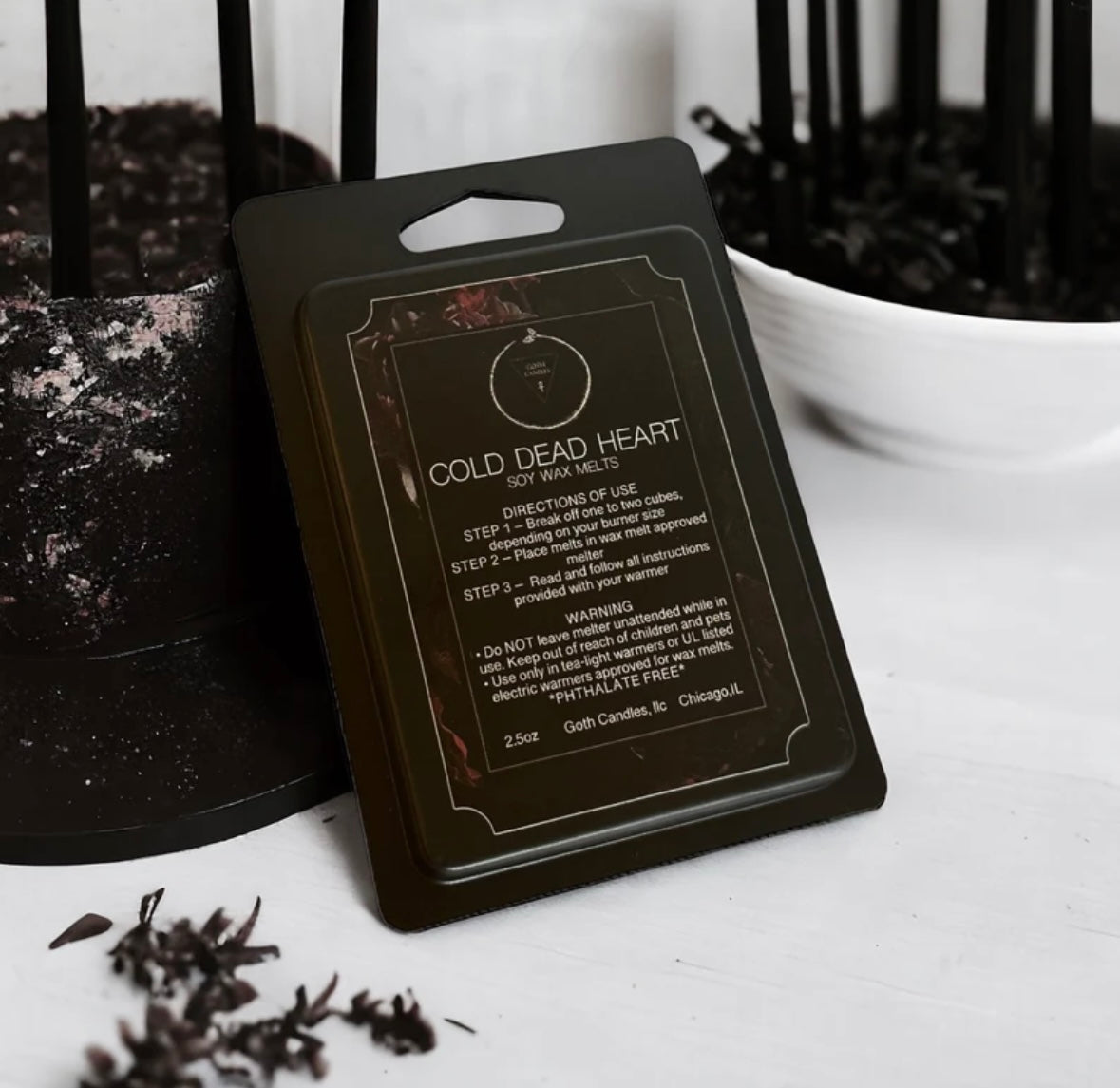 Soy Wax Melts | Lavender Pine | COLD DEAD HEART | Goth Candles | Goth Gift | 2.5oz Black Clamshell Soy Wax Melts Handmade