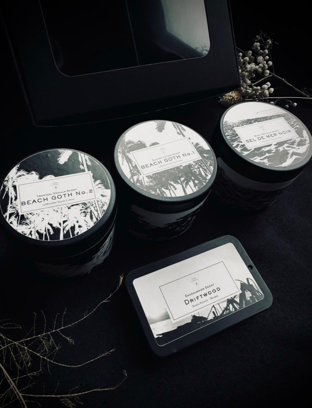 Limited Edition Goth Summer Travel Candle and Incense Bundle Set Soy Candle Suntan Lotion Tropical Vanilla Sea Salt Sandalwood Beach Goth