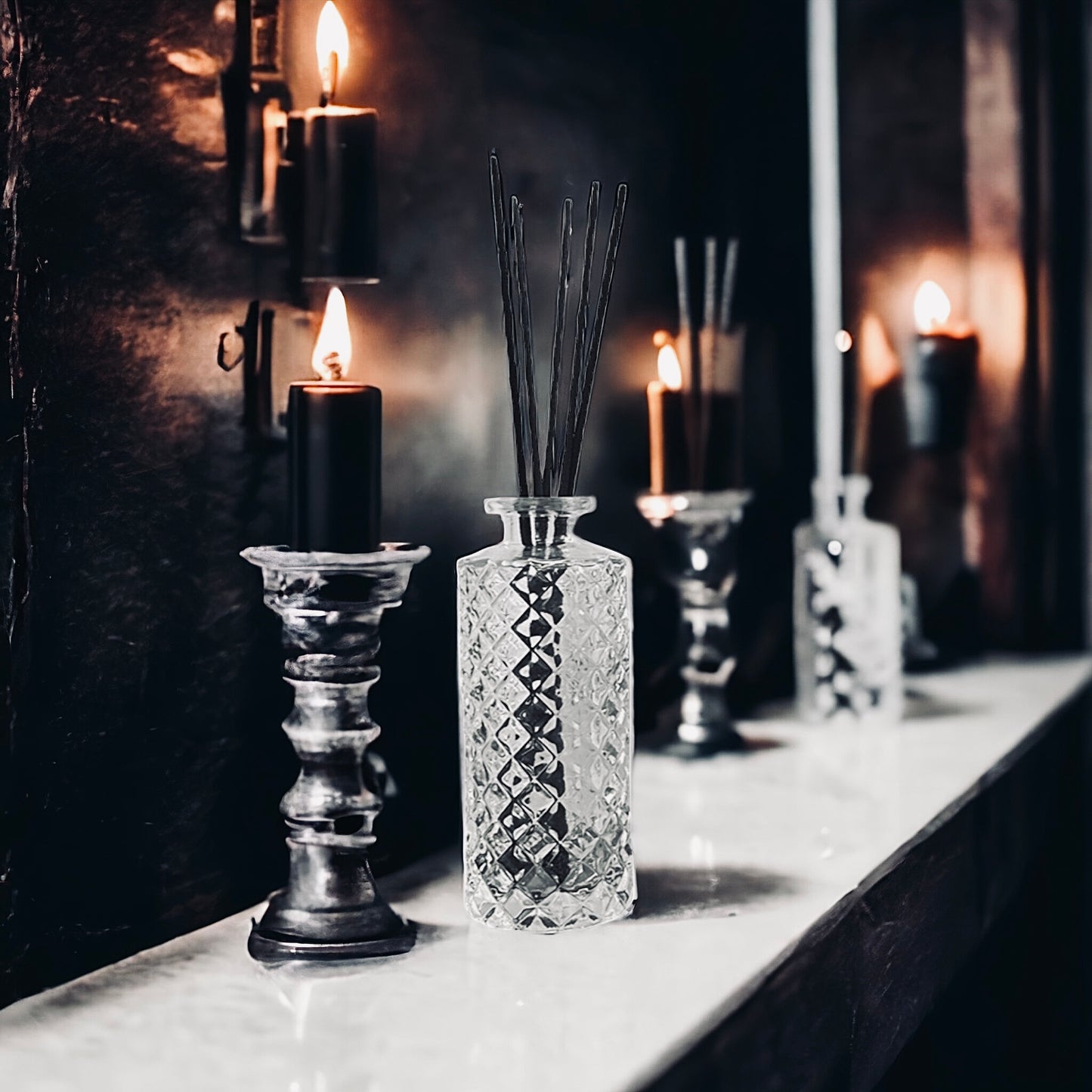 Clear Studded Reed Diffuser | Nag Champa | Palo Santo | Full Moon | Black Orchid | Graveyard Moss | 5oz bottle | Strong | Goth Candles