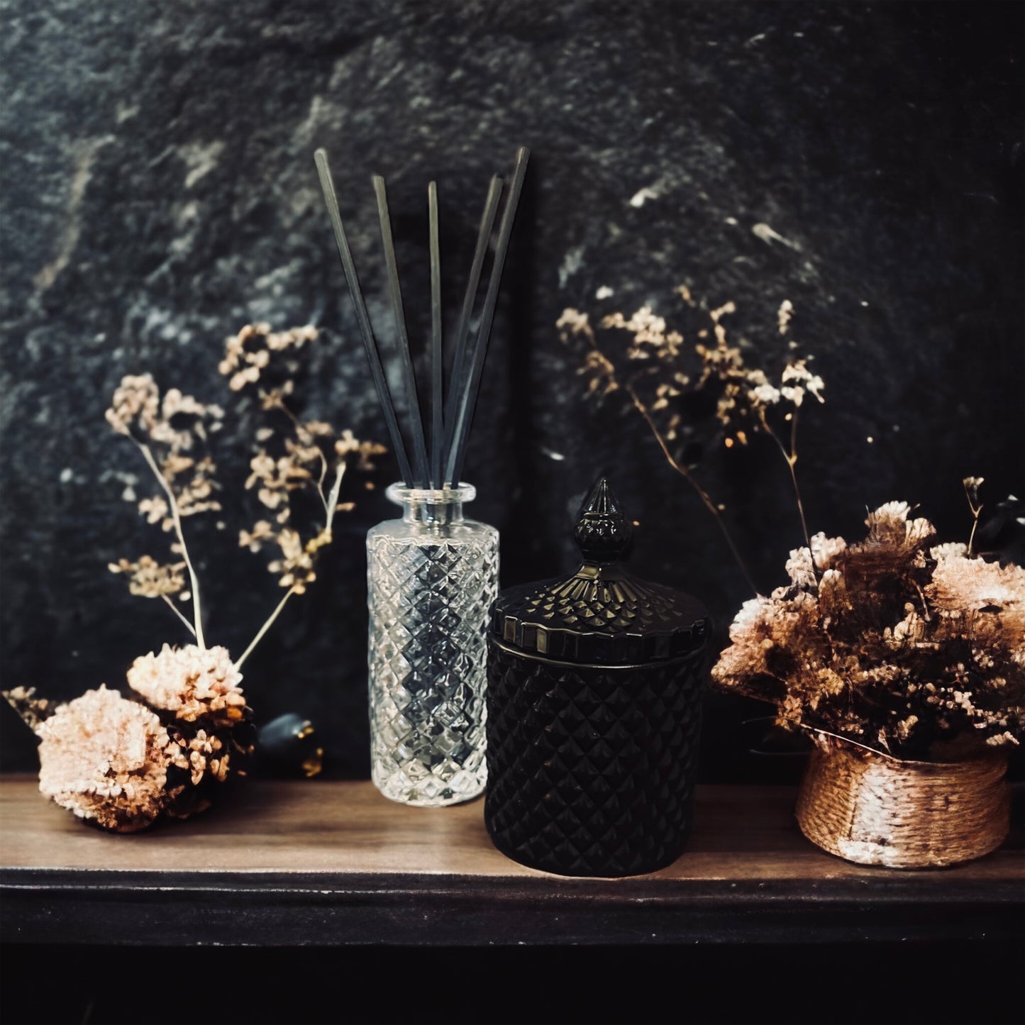 Stud Bundle | October Rust Black Stud Candle | Nag Champa Clear Stud Diffuser