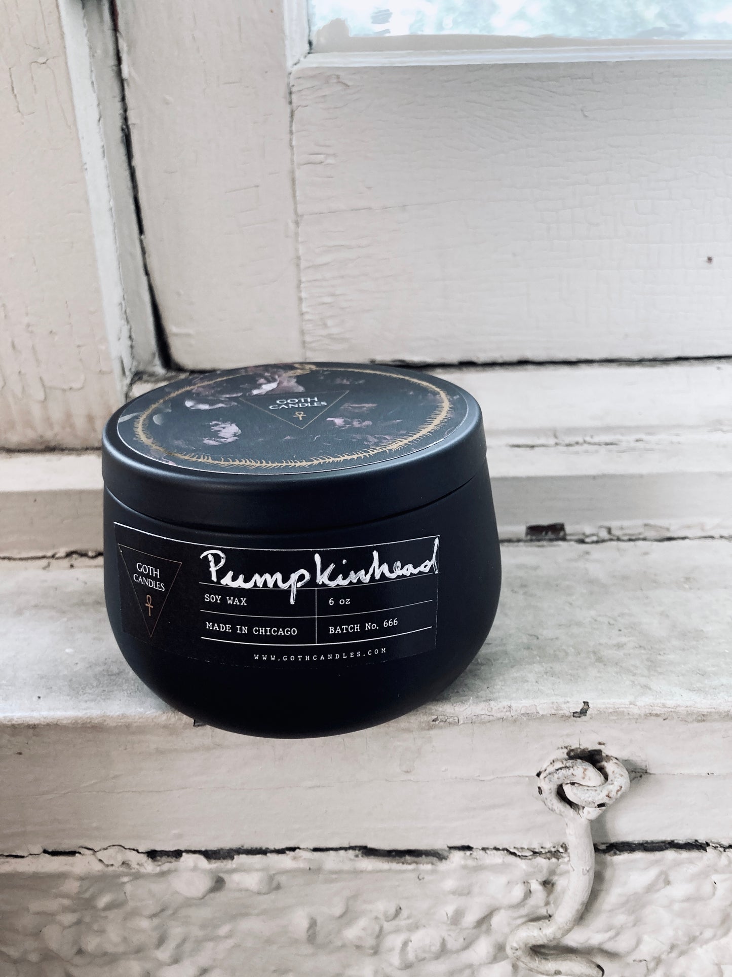 Goth Candles | PUMPKINHEAD | Black Soy Wax Candle | 8 oz Tin Vessel | Best Pumpkin Scent | Halloween Candle