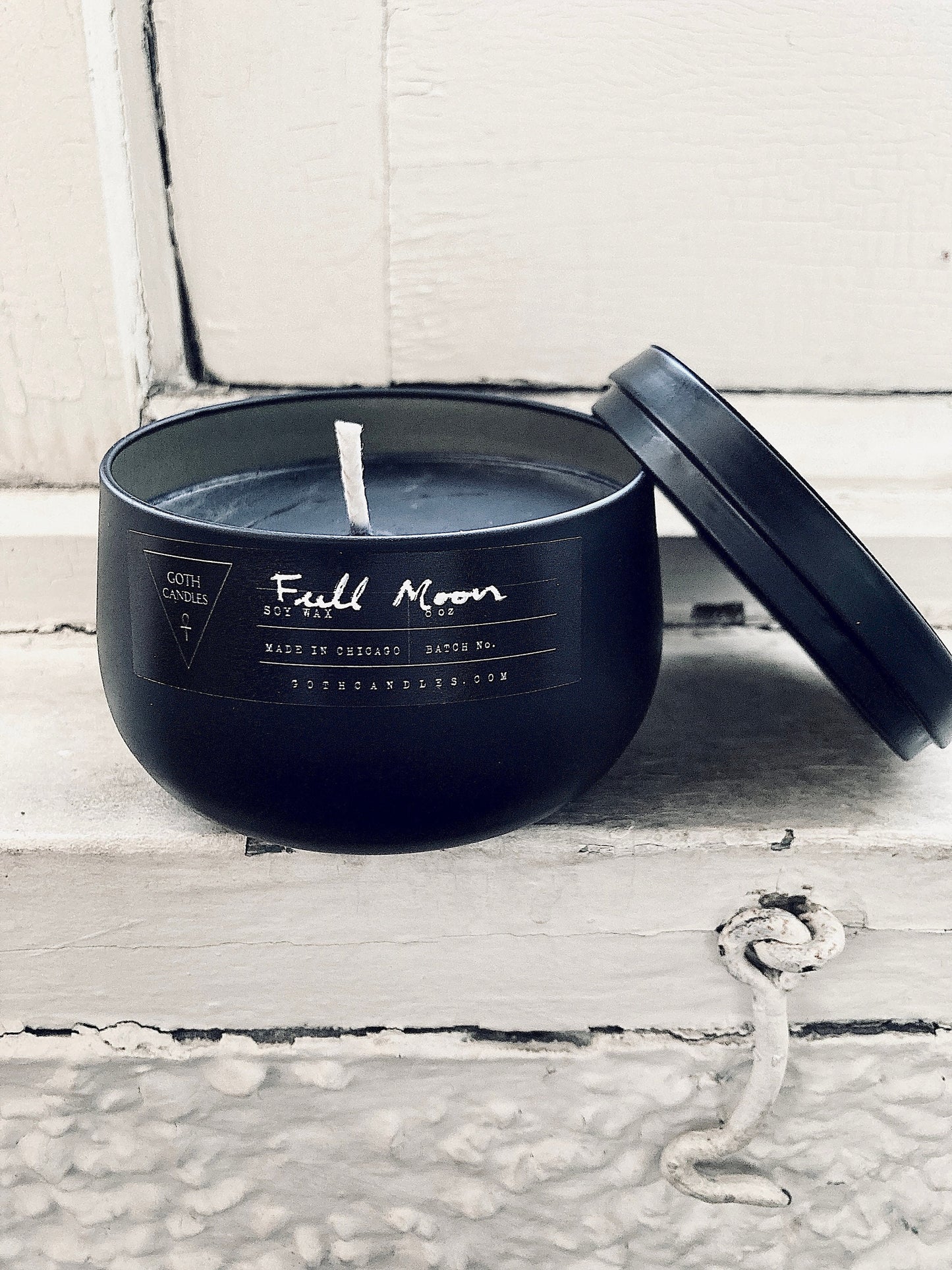 FULL MOON | Goth Candles | Black Premium Soy Wax Candle | 8oz Tin Vessel