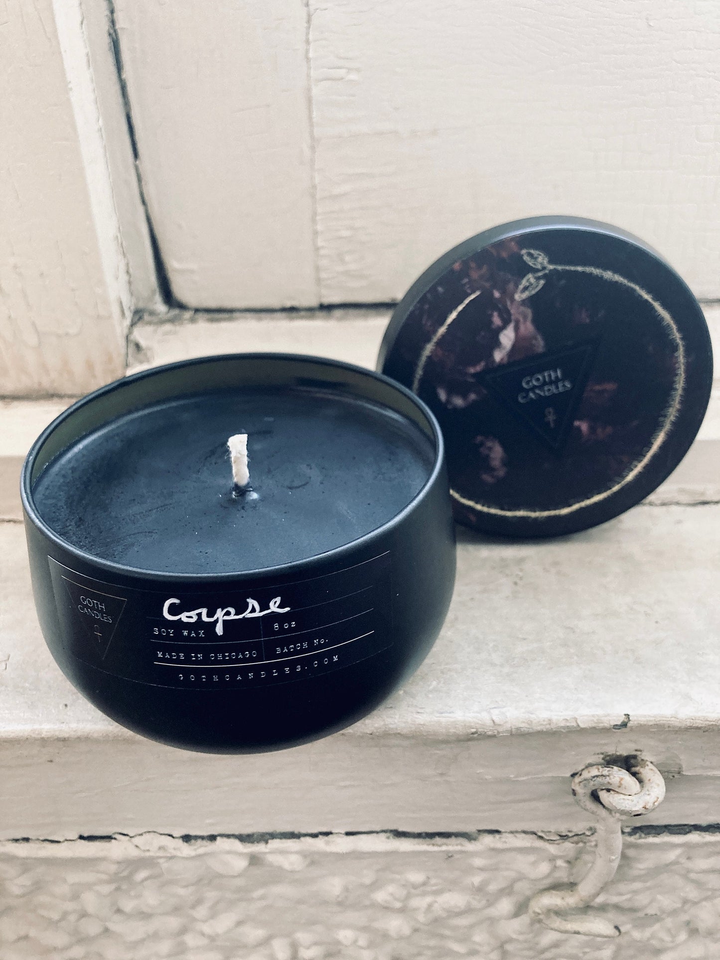 Real Dirt Scent | CORPSE | Goth Candles | Black Candle | Premium Soy Wax | Valentines Day Gift | 8 oz Tin | Dirt Candle