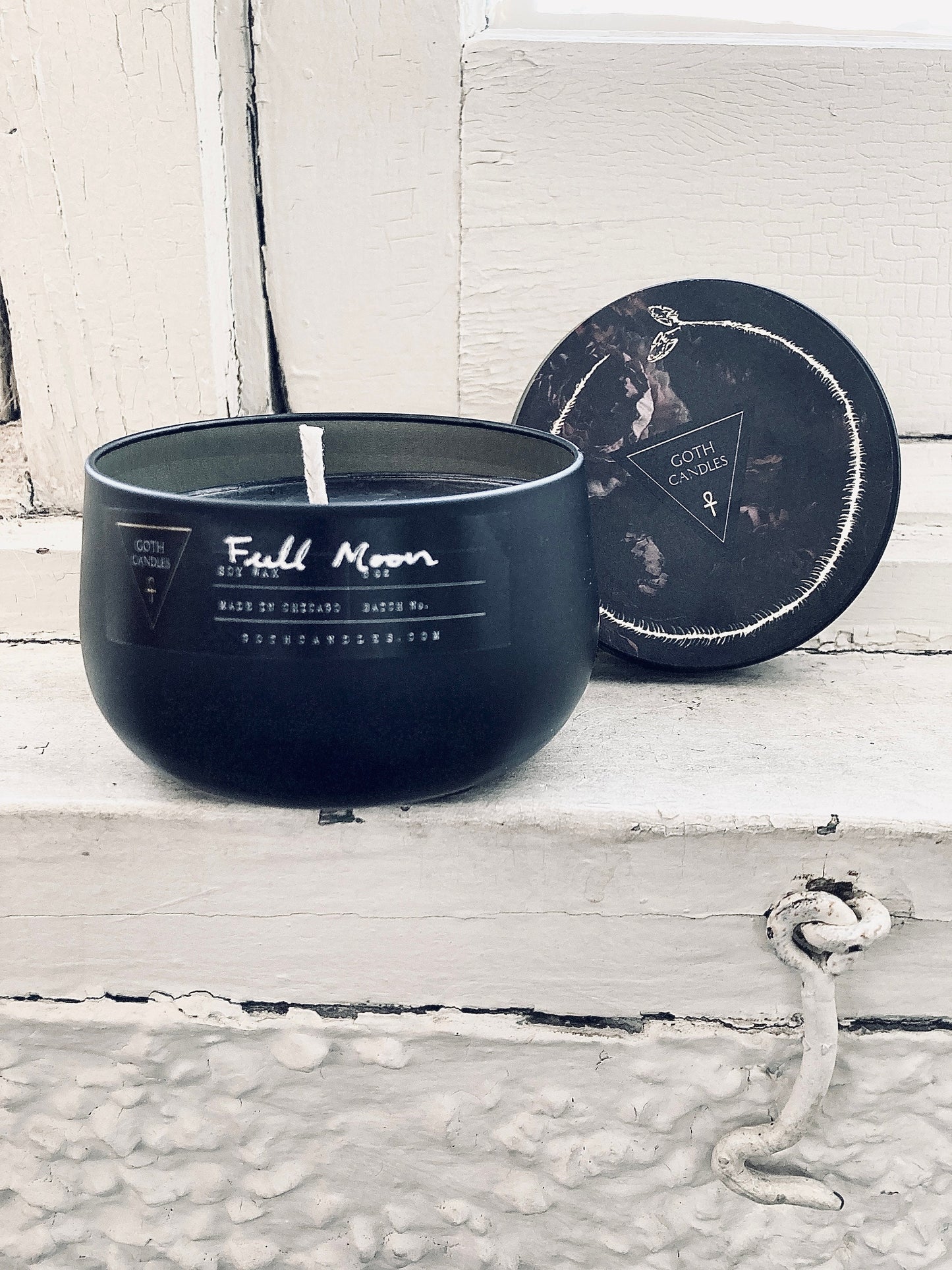 FULL MOON | Goth Candles | Black Premium Soy Wax Candle | 8oz Tin Vessel