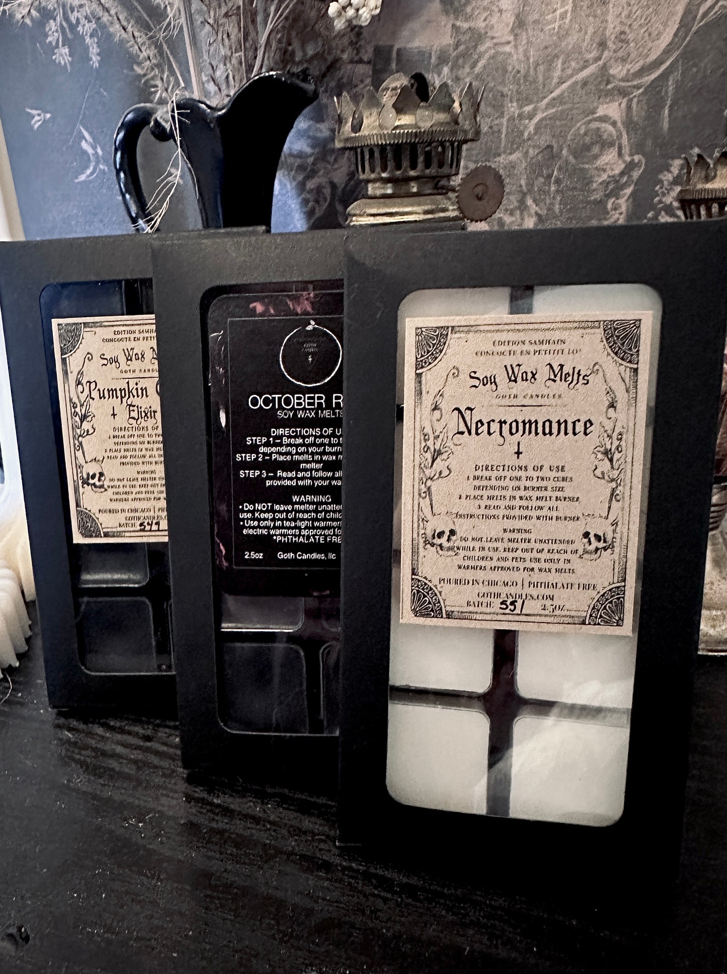 Spooky Wax Melt Halloween Fall Bundle - Pumpkin, Burning Leaves, Dark Herb Scents - Goth Candles