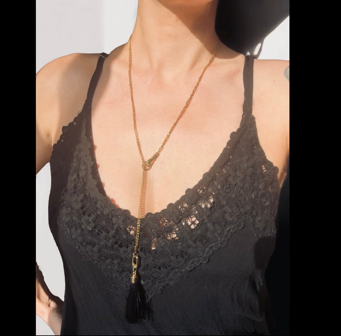 Lariat Hand Tassel Necklace Gold Plated