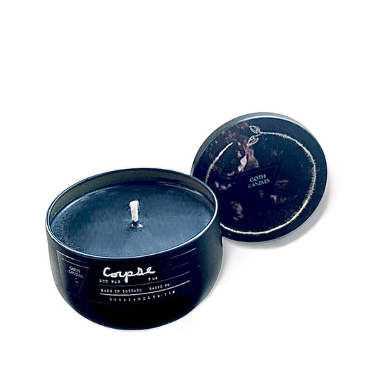 Real Dirt Scent | CORPSE | Goth Candles | Black Candle | Premium Soy Wax | Valentines Day Gift | 8 oz Tin | Dirt Candle