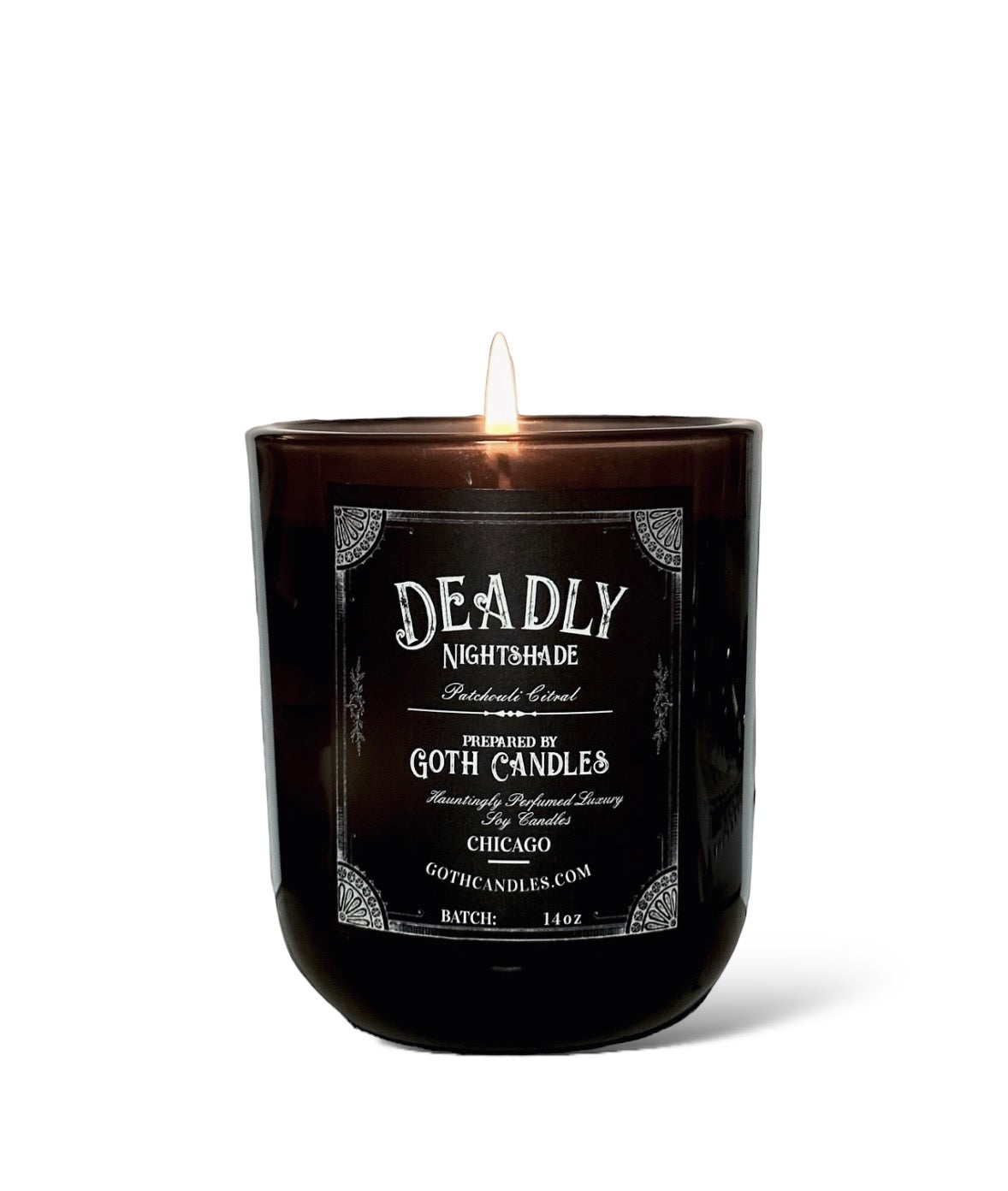 Patchouli Citral | Goth Candle | DEADLY NIGHTSHADE | 14oz Black Halloween Candle | Apothocary Candle | Soy Essential Oil Candle
