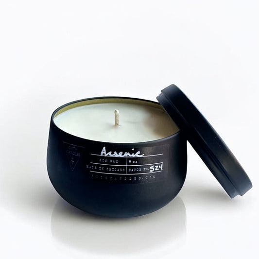 Almond Scented Black Soy Candle – Arsenic – Goth Candles 8oz Tin