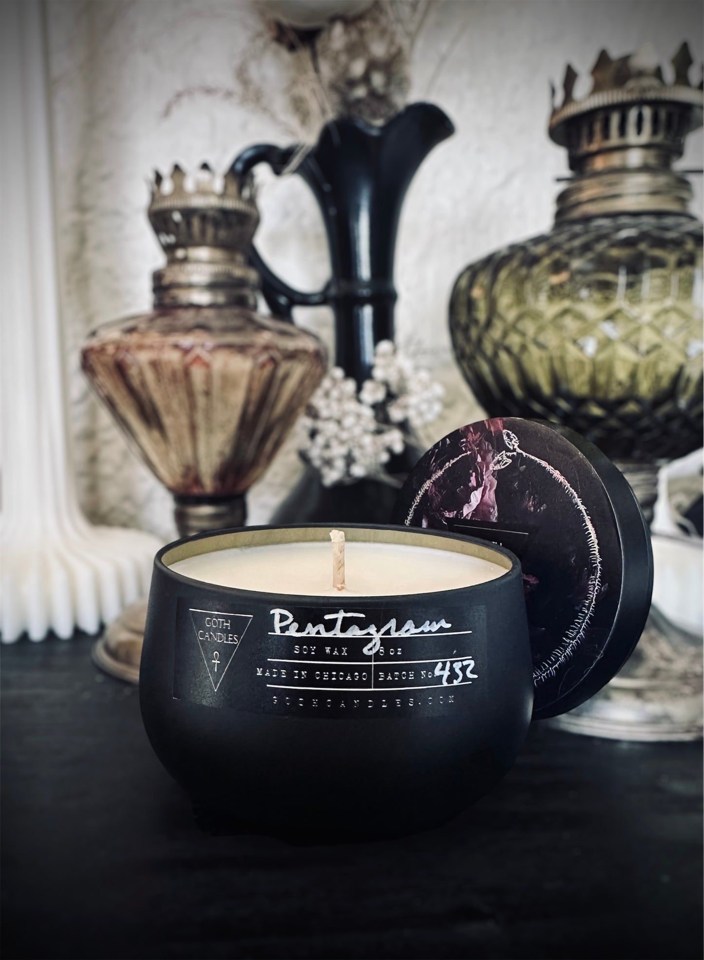 Sage & Salt Protection Candle – Pentagram – Goth Candles 8oz