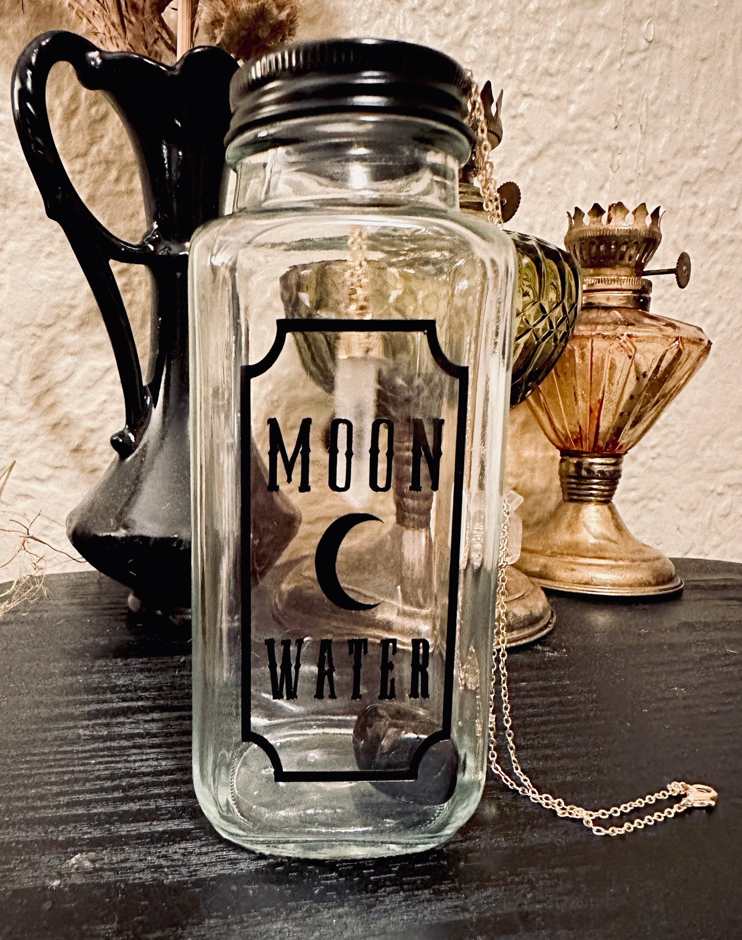 Moon Water Charging Glass Jar 8oz Necklace Holder Hand Made