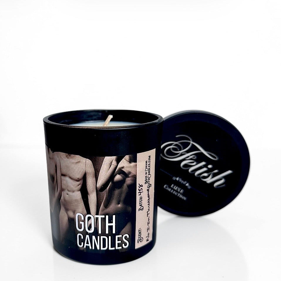 Goth candles with a black container and label on a white background