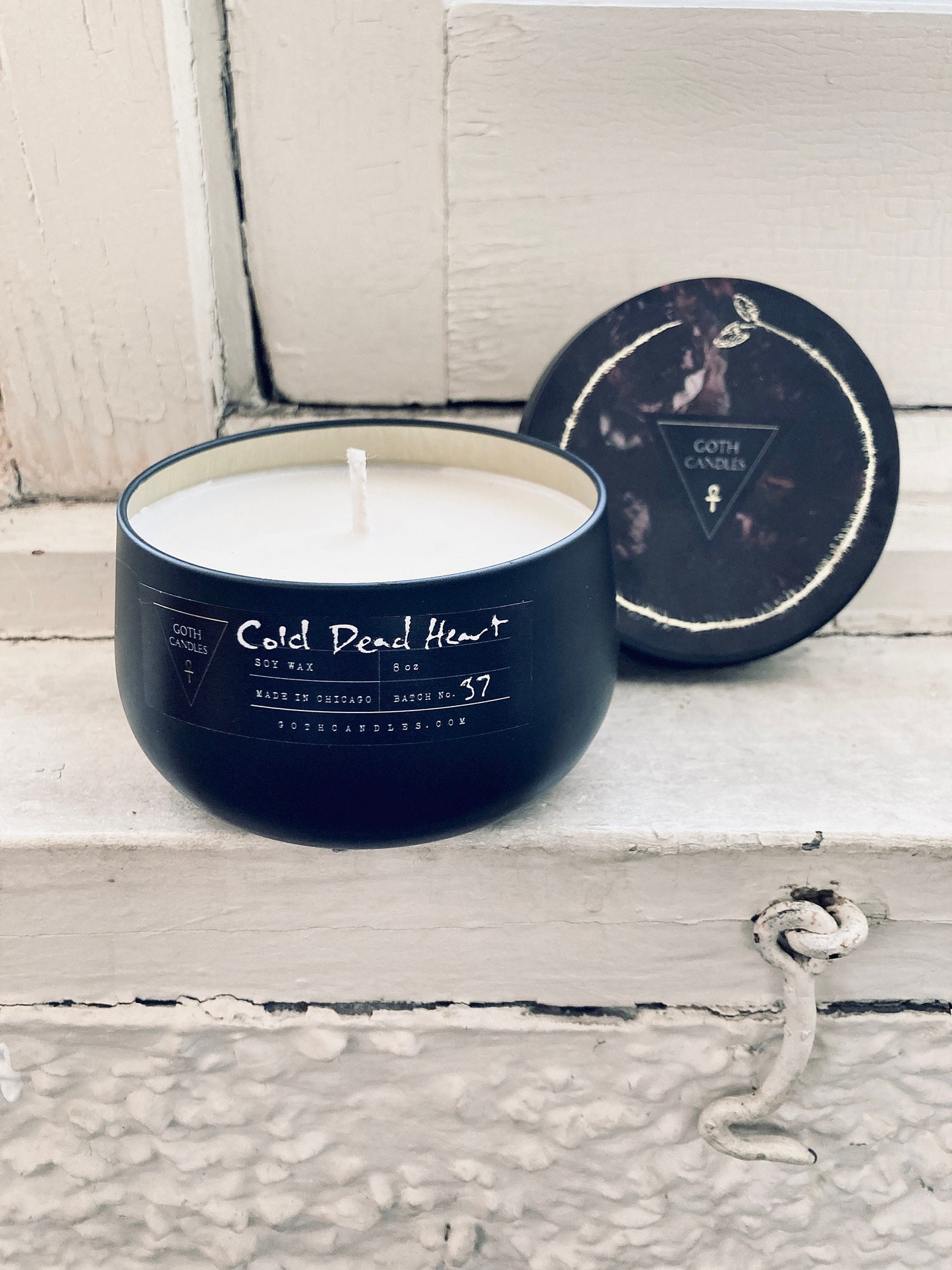 COLD DEAD HEART | Goth Candles | Winter Pine and Lavender Scent | Premium Soy Wax 8 oz Tin Vessel|